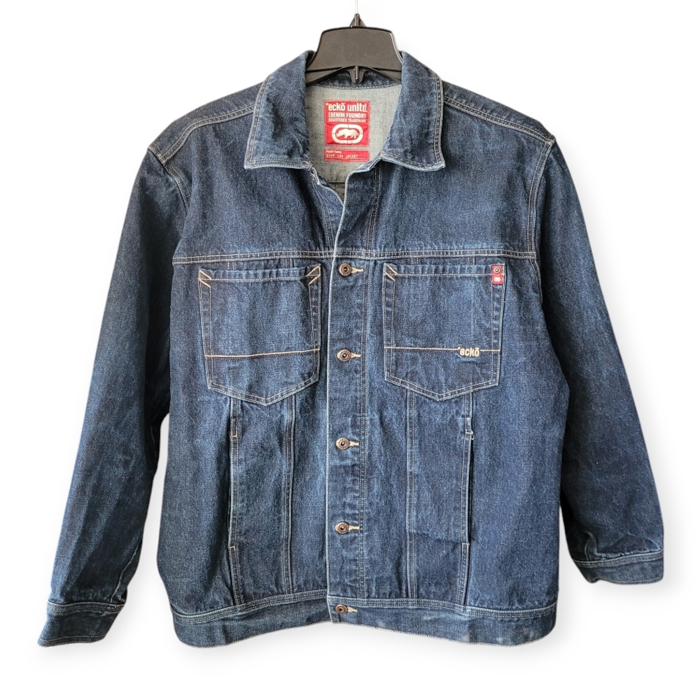 Vintage Ecko Denim Trucker Jacket blue Large Hip Hop Style